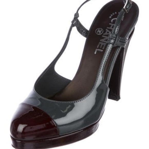 CHANEL Shoes - Chanel Patent Leather Slingback Capped Toe Heels